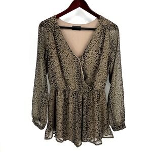 Revolve Astr the Label Cheetah Leopard Long Sleeve‎ V-Neck Romper Size Small